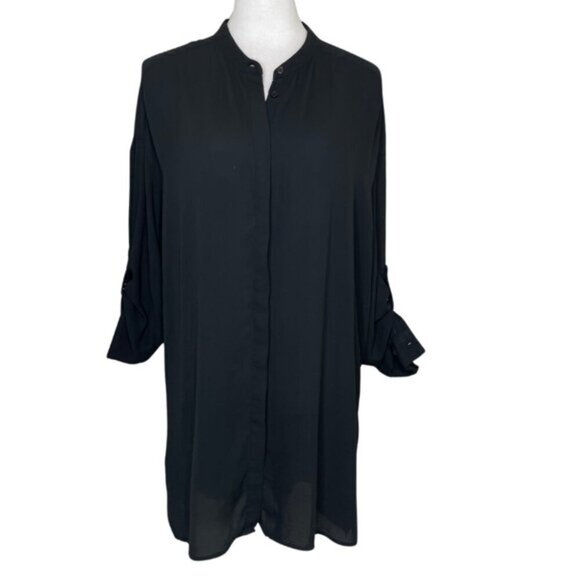 Mossimo Supply Co. Tops - Mossimo Women's Split-Neck Tunic Blouse Roll-Tab Sleeve Sheer Black XXL